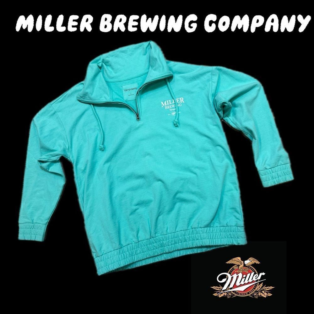 NWOT Camp, David Miller brewing Company, Teal, 3/4 zip pull over - Picture 2 of 10